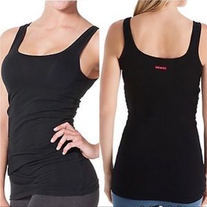 Hard Tail Long Fitted Black Tank with Lace Design Inside, Size M